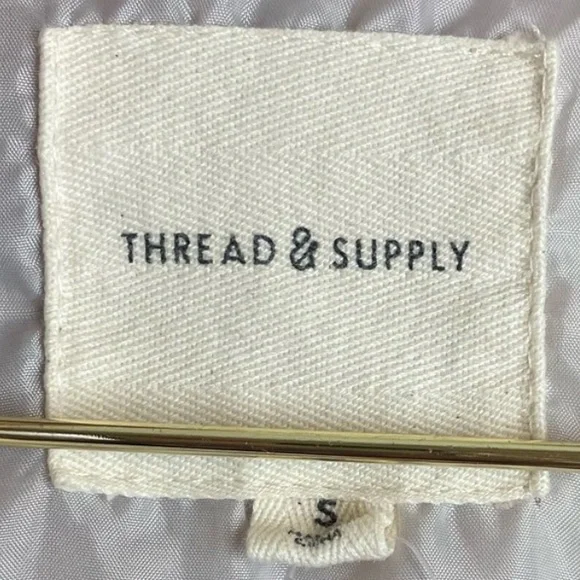 Thread & Supply brown cream plaid button down shacket lined mid weight overcoat - Picture 3 of 4